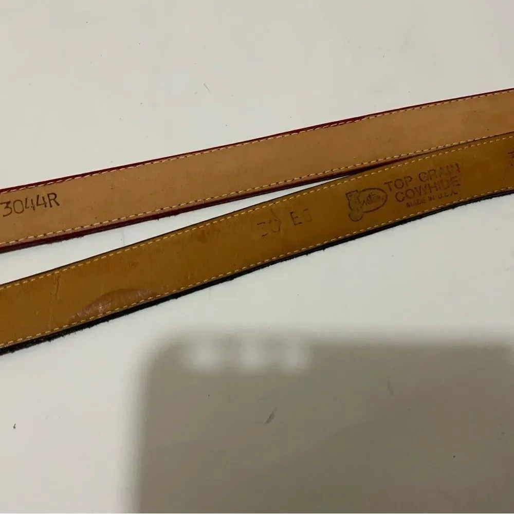 Justin 3044R Brass Buckle & Red Top Grain Cowhide Leather Belt Size 32 lot of 2